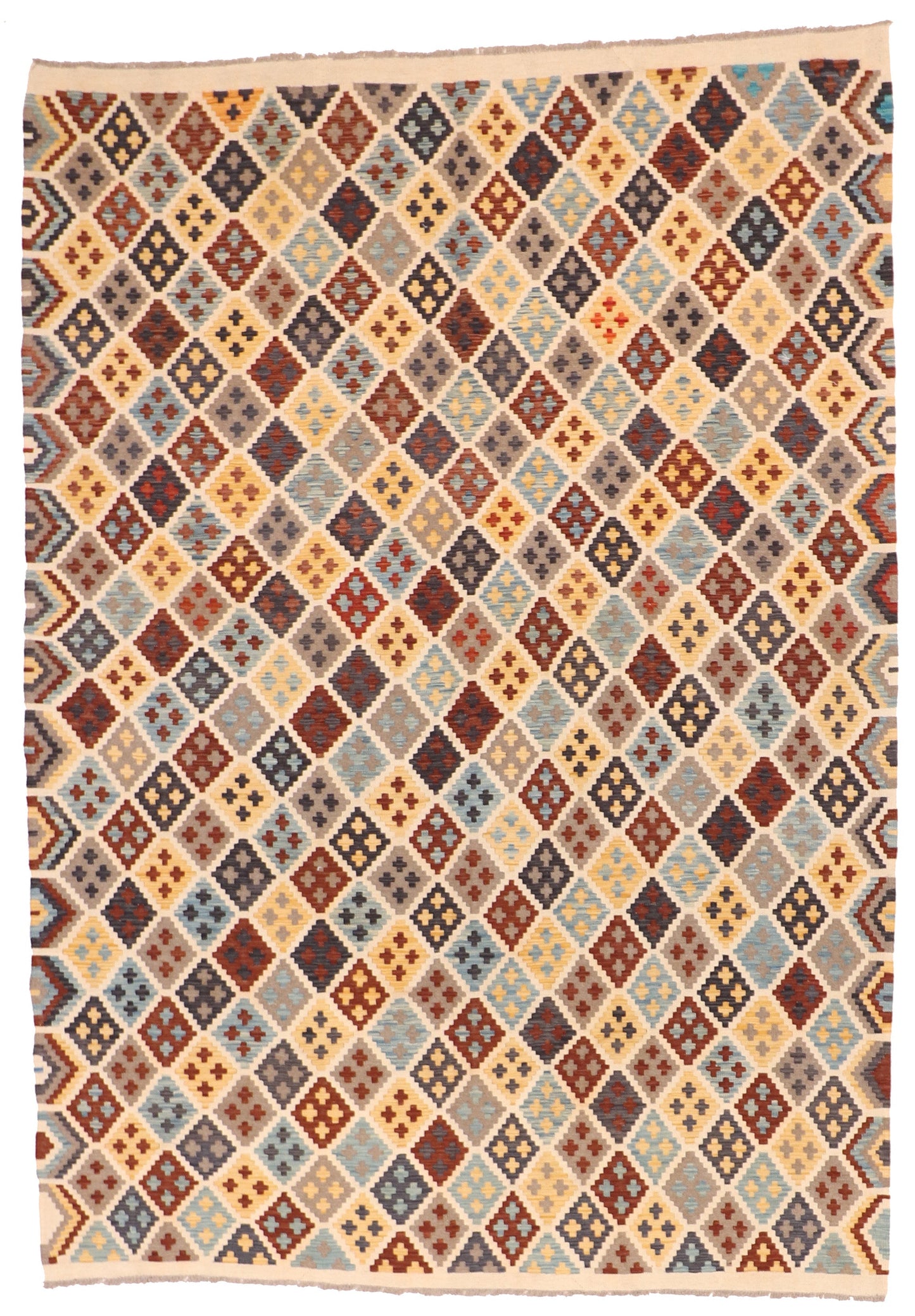 7x10 - Kilim Fine/Wool Geometric Rectangle - Hand Knotted Rug