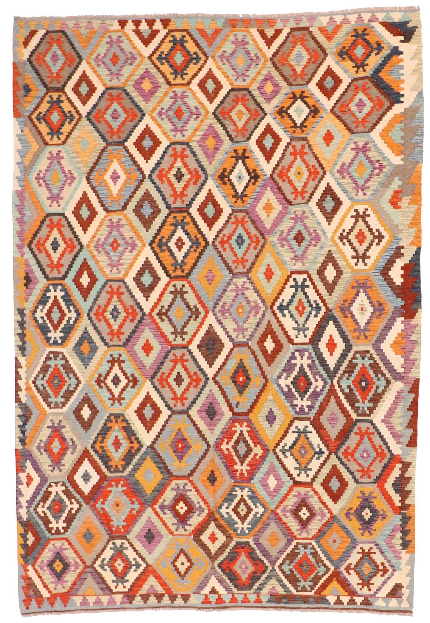 7x10 - Kilim Fine/Wool Geometric Rectangle - Hand Knotted Rug