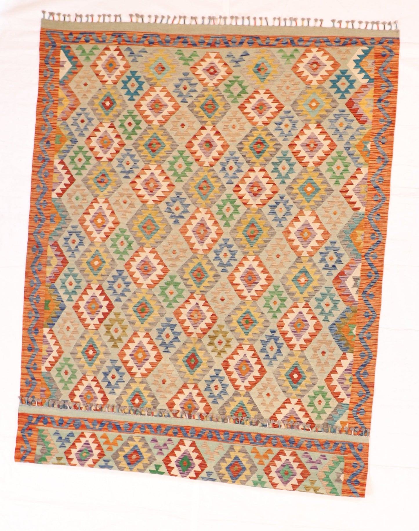 7x10 - Kilim Fine/Wool Geometric Rectangle - Hand Knotted Rug