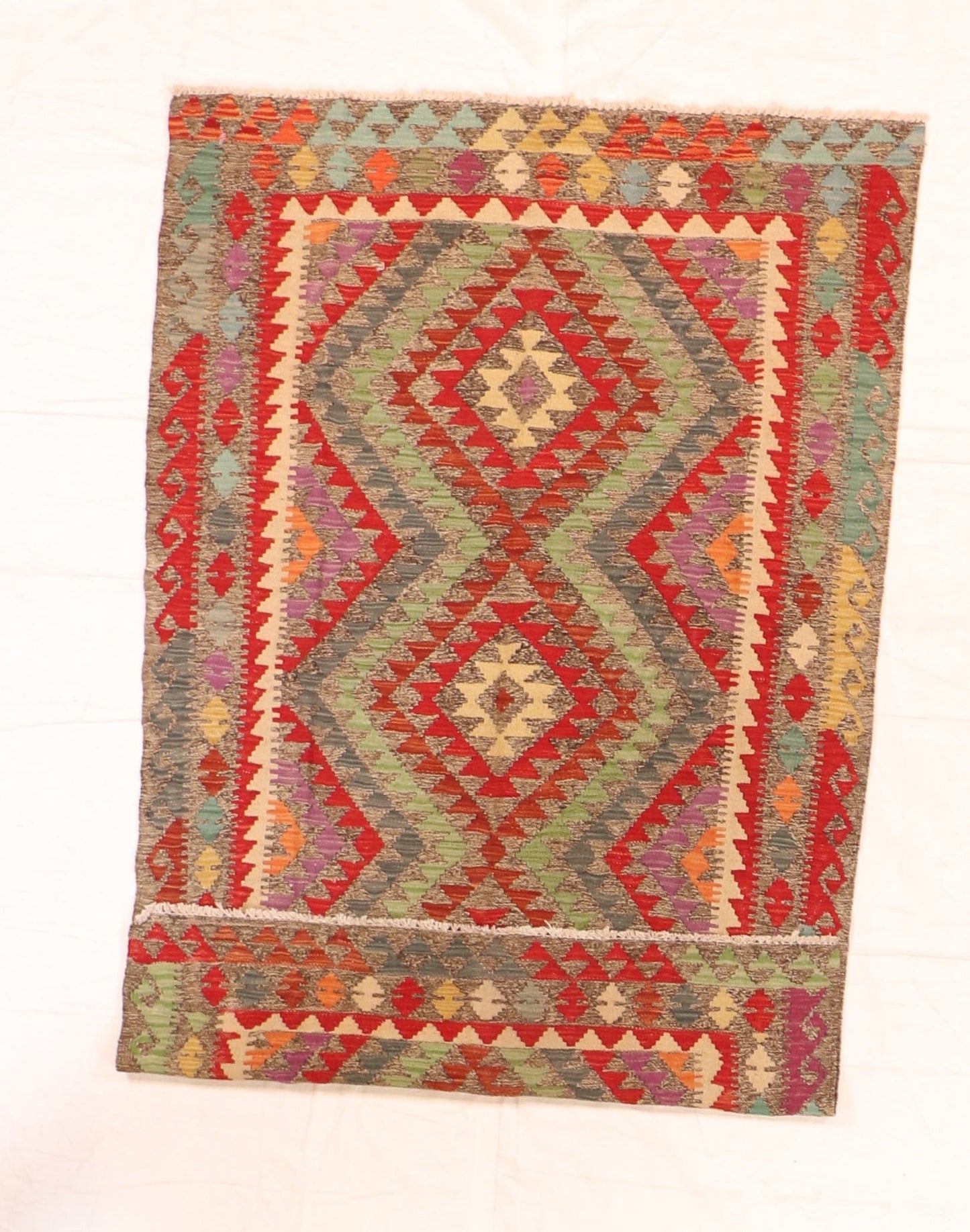 4x6 - Kilim Fine Wool Geometric Rectangle - Hand Knotted Rug