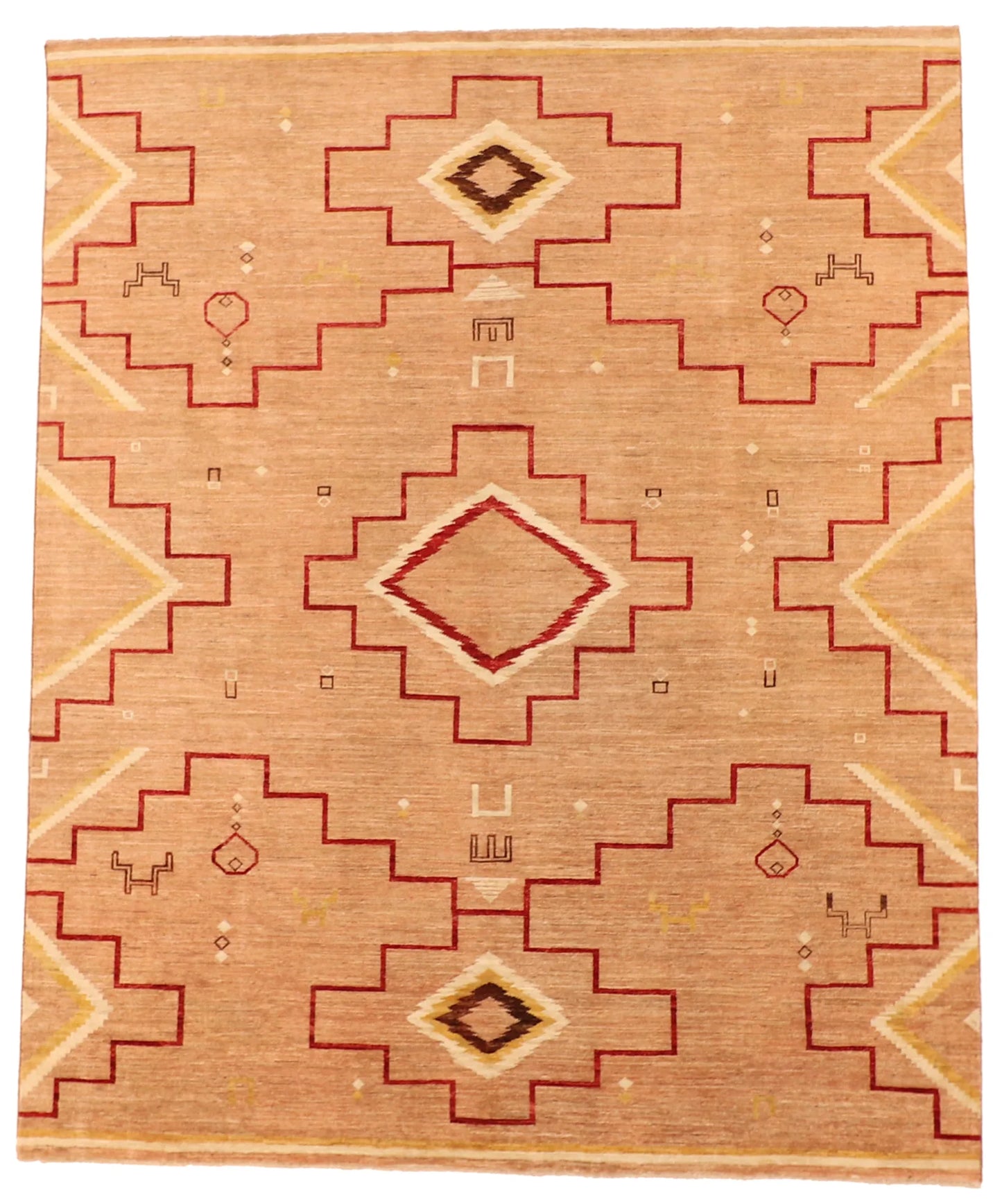 W 8.2 - L 9.9 - Mountain Modern Wool Western Rectangle - Finest Hand-Knotted Quality Wool - 63911