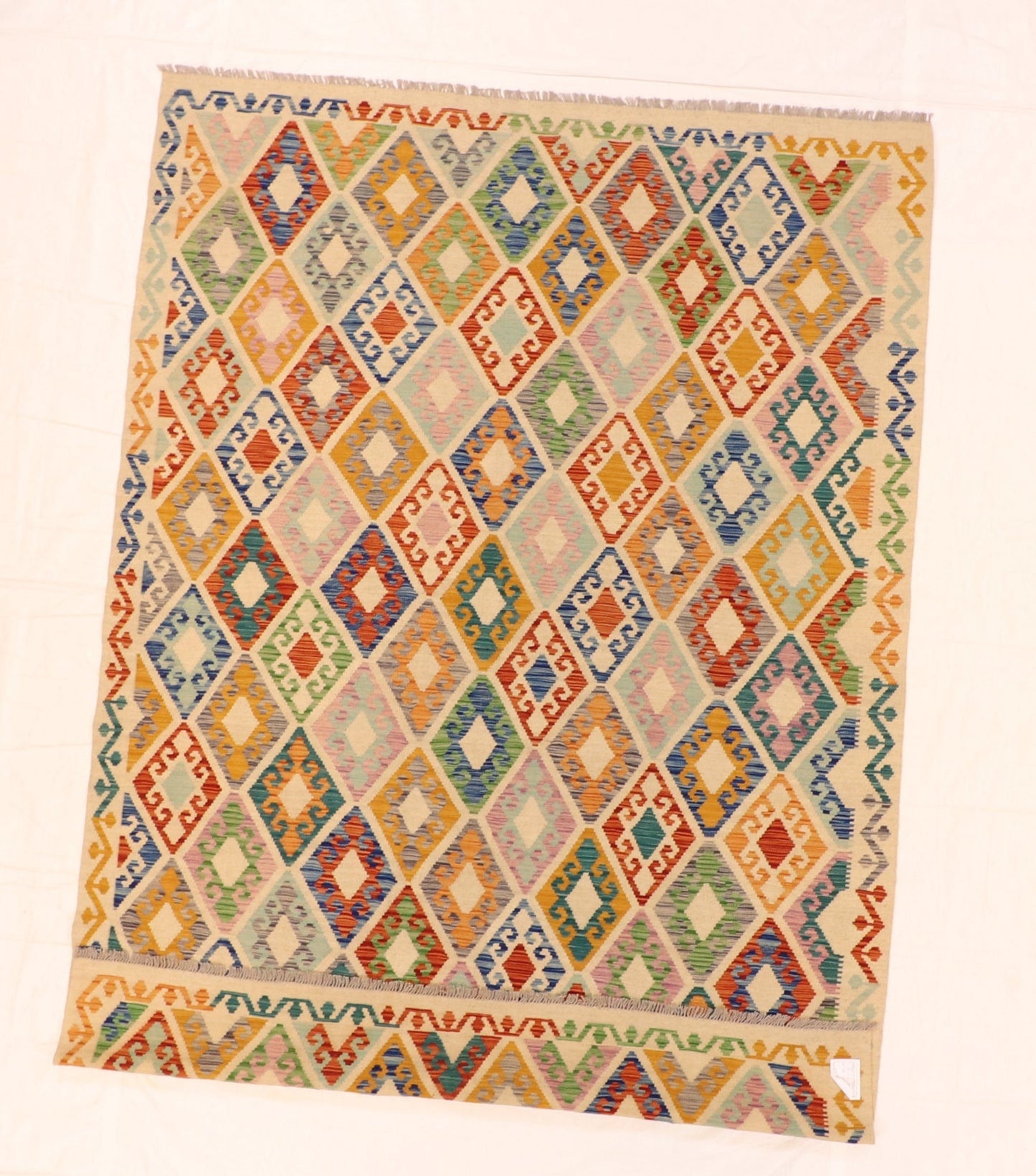 7x10 - Kilim Wool Geometric Rectangle - Hand Knotted Rug