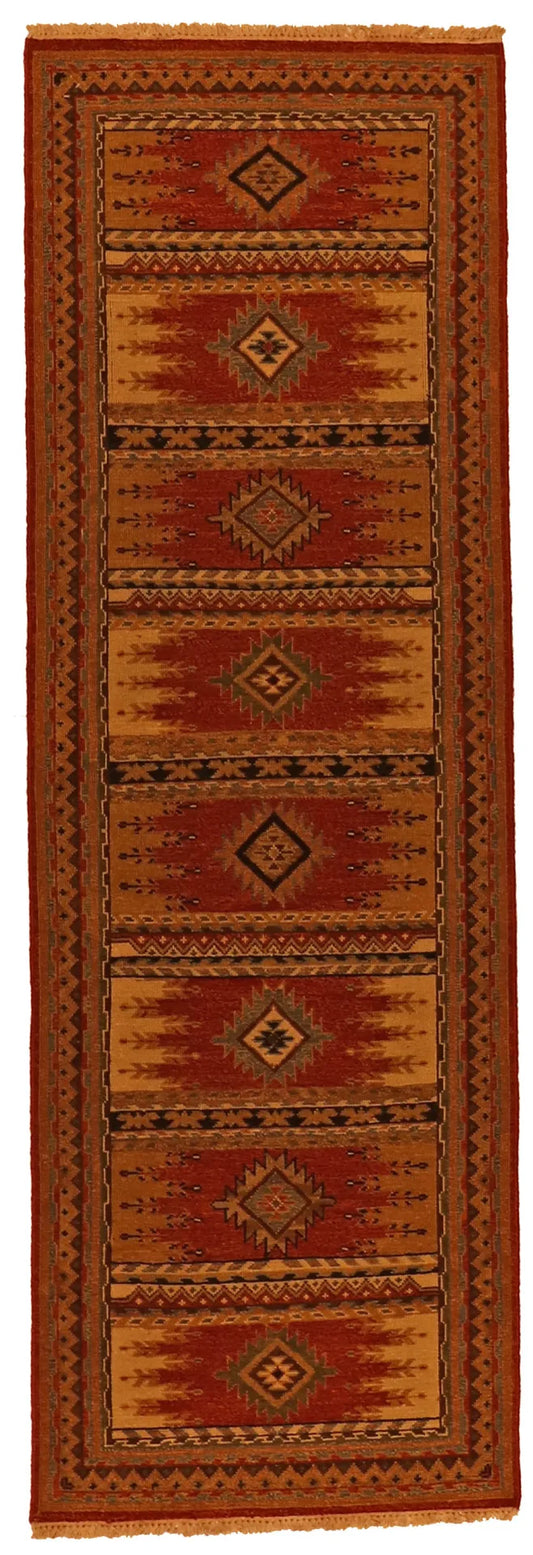 Runner - Karajeh Fine/Wool Geometric Rectangle - Hand Knotted Rug — 64443