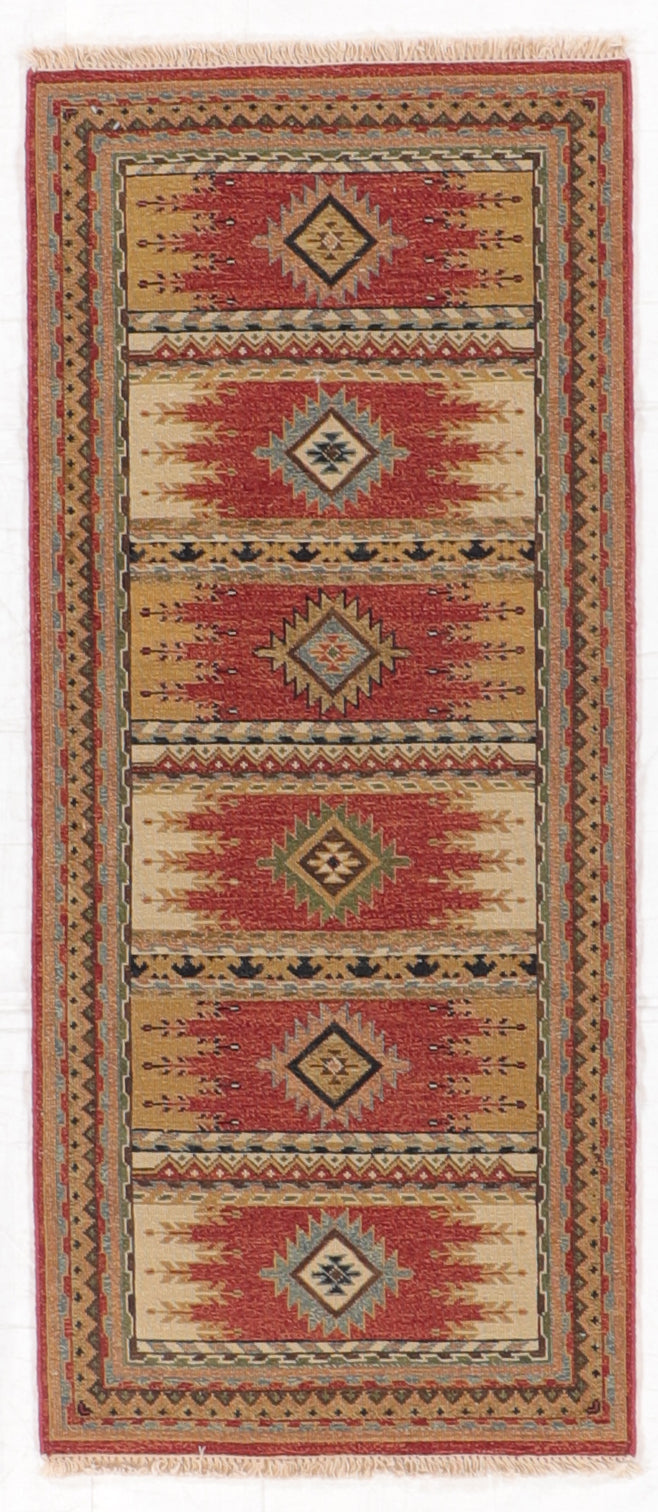 2.7 x 5.11 Runner - Karajeh Wool Geometric Rectangle - Hand Knotted Rug — 64448
