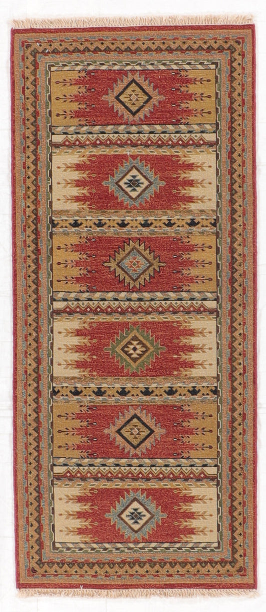 2.7 x 5.11 Runner - Karajeh Wool Geometric Rectangle - Hand Knotted Rug — 64448