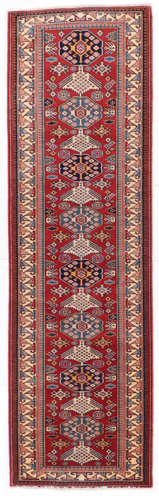 2.9 x 9.1 Runner - Kazak Fine Geometric Rectangle - Hand Knotted Rug