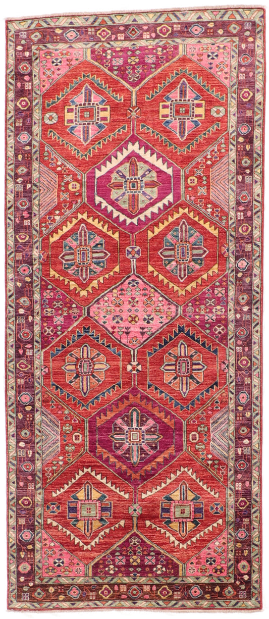 4.3x9.11 Wide Runner  - Hamadan Fine/Wool Geometric Rectangle - Hand Knotted Rug