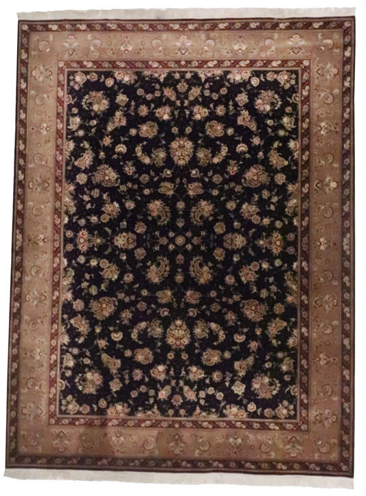 W 8.11 - L 11.9 - Kashan Silk/Wool All Over Rectangle - Hand Woven Rug - 66074