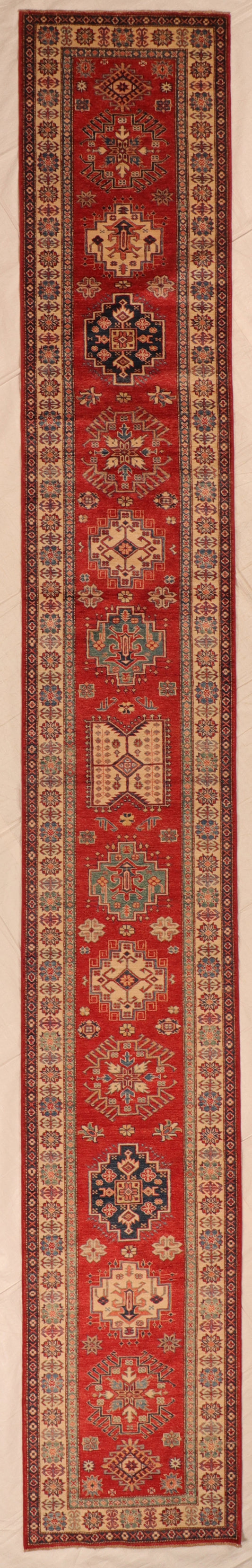 2.9 x 19.8 Runner - Kazak Fine Geometric Rectangle - Hand Knotted Rug