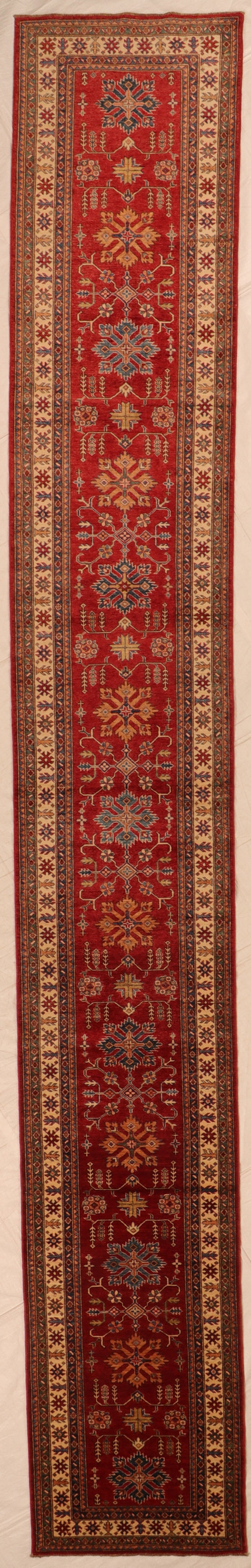 Runner - Karajeh Wool Geometric Rectangle - Hand Knotted Rug