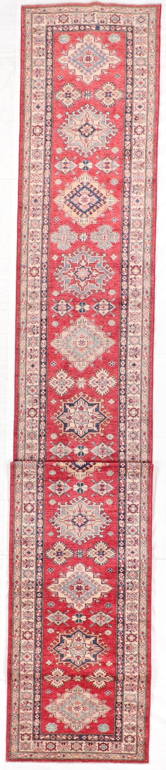 Runner - Karajeh Wool Geometric Rectangle - Hand Knotted Rug