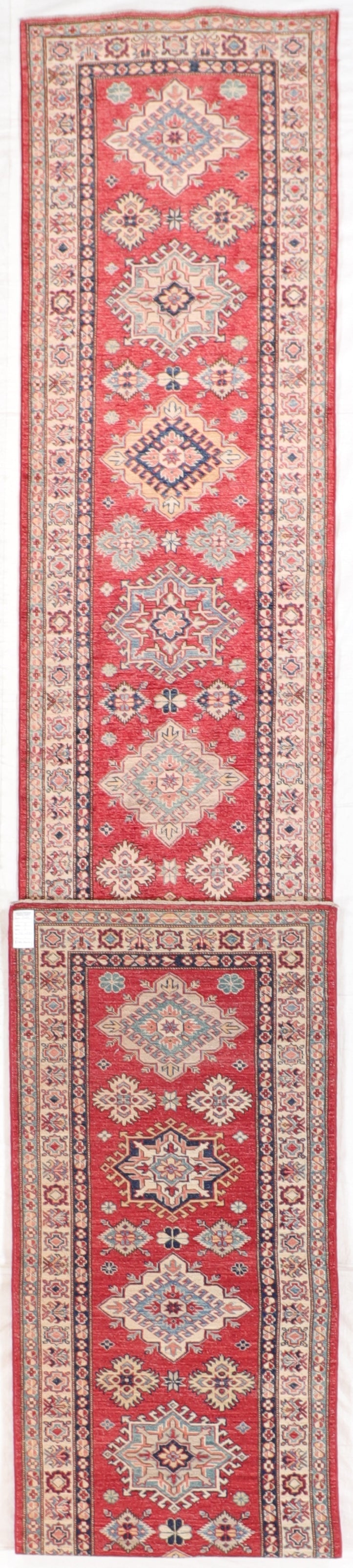 Runner - Karajeh Wool Geometric Rectangle - Hand Knotted Rug — 66104