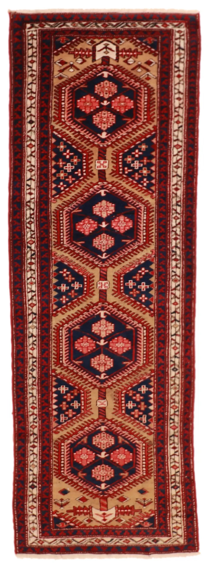 W 3.7 - L 10.3 - Kurdish Fine Geometric Rectangle - Hand Woven Rug - 6800