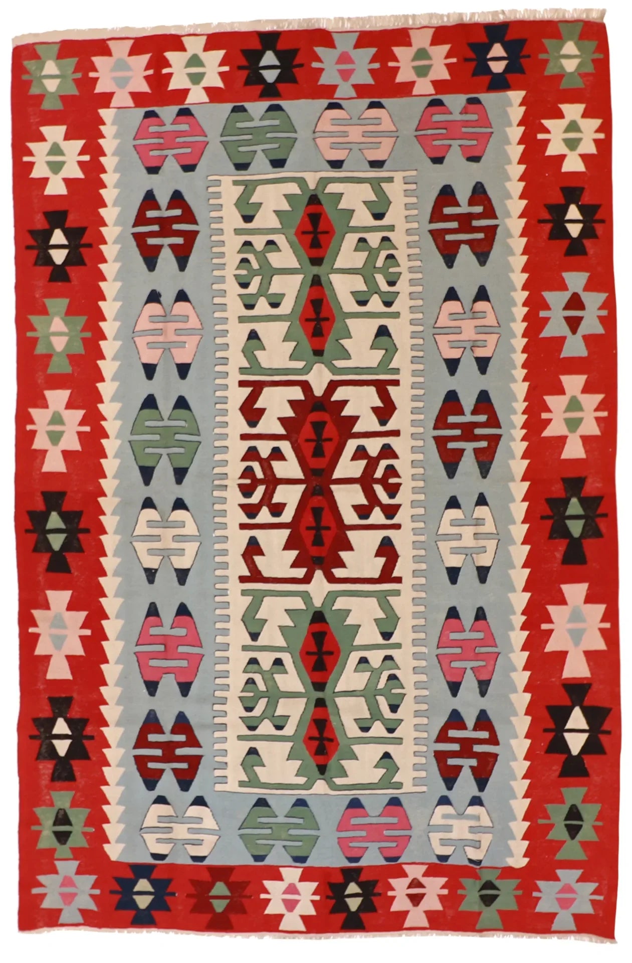 W 7.3 - L 11.1 - Kilim Wool Geometric Rectangle - Finest Hand-Made Quality Wool - 7259