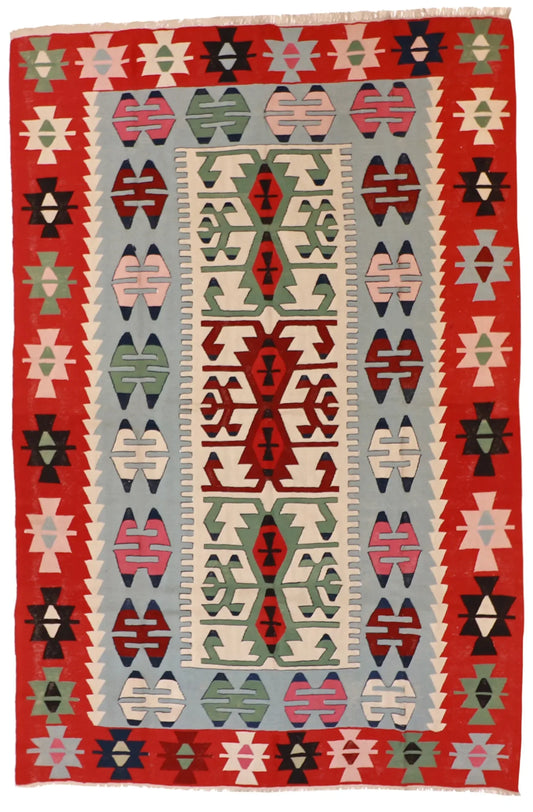 W 7.3 - L 11.1 - Kilim Wool Geometric Rectangle - Finest Hand-Made Quality Wool - 7259