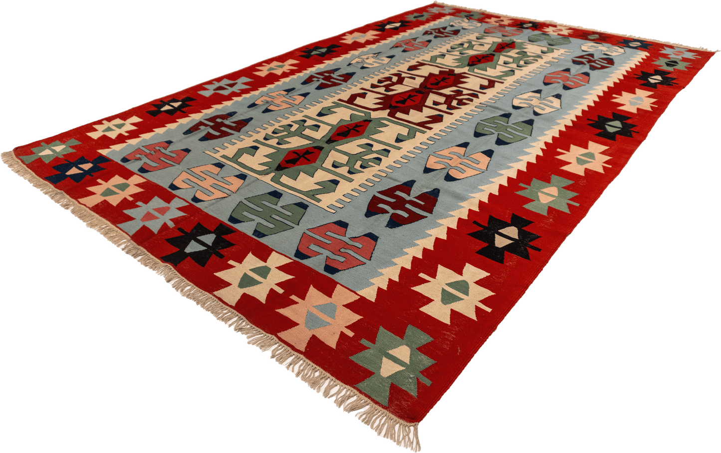 W 7.3 - L 11.1 - Kilim Wool Geometric Rectangle - Finest Hand-Made Quality Wool - 7259