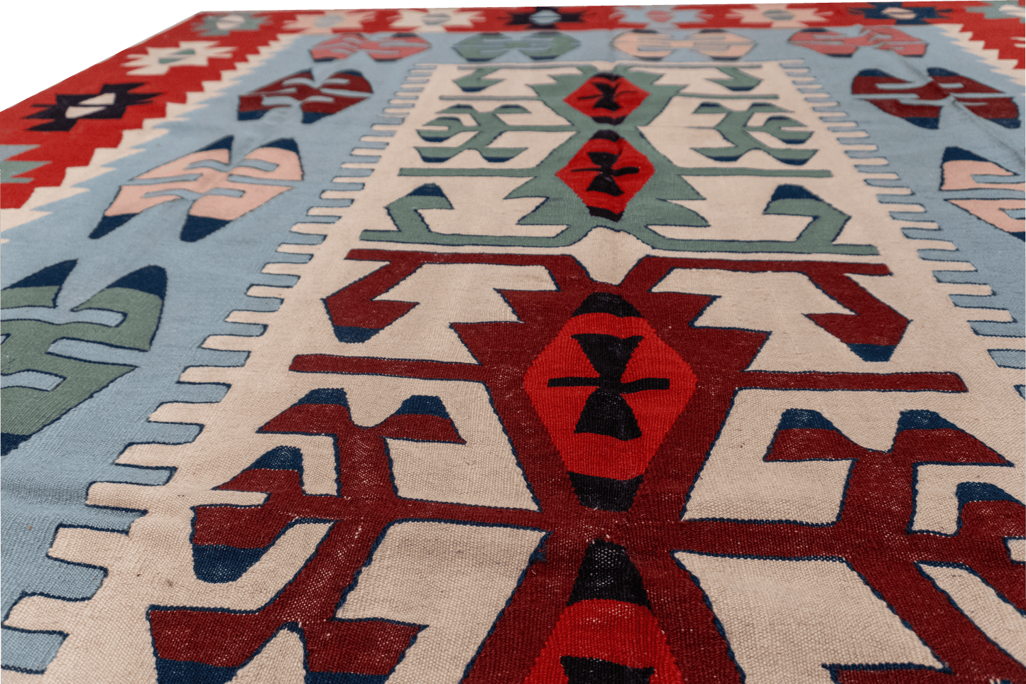 W 7.3 - L 11.1 - Kilim Wool Geometric Rectangle - Finest Hand-Made Quality Wool - 7259