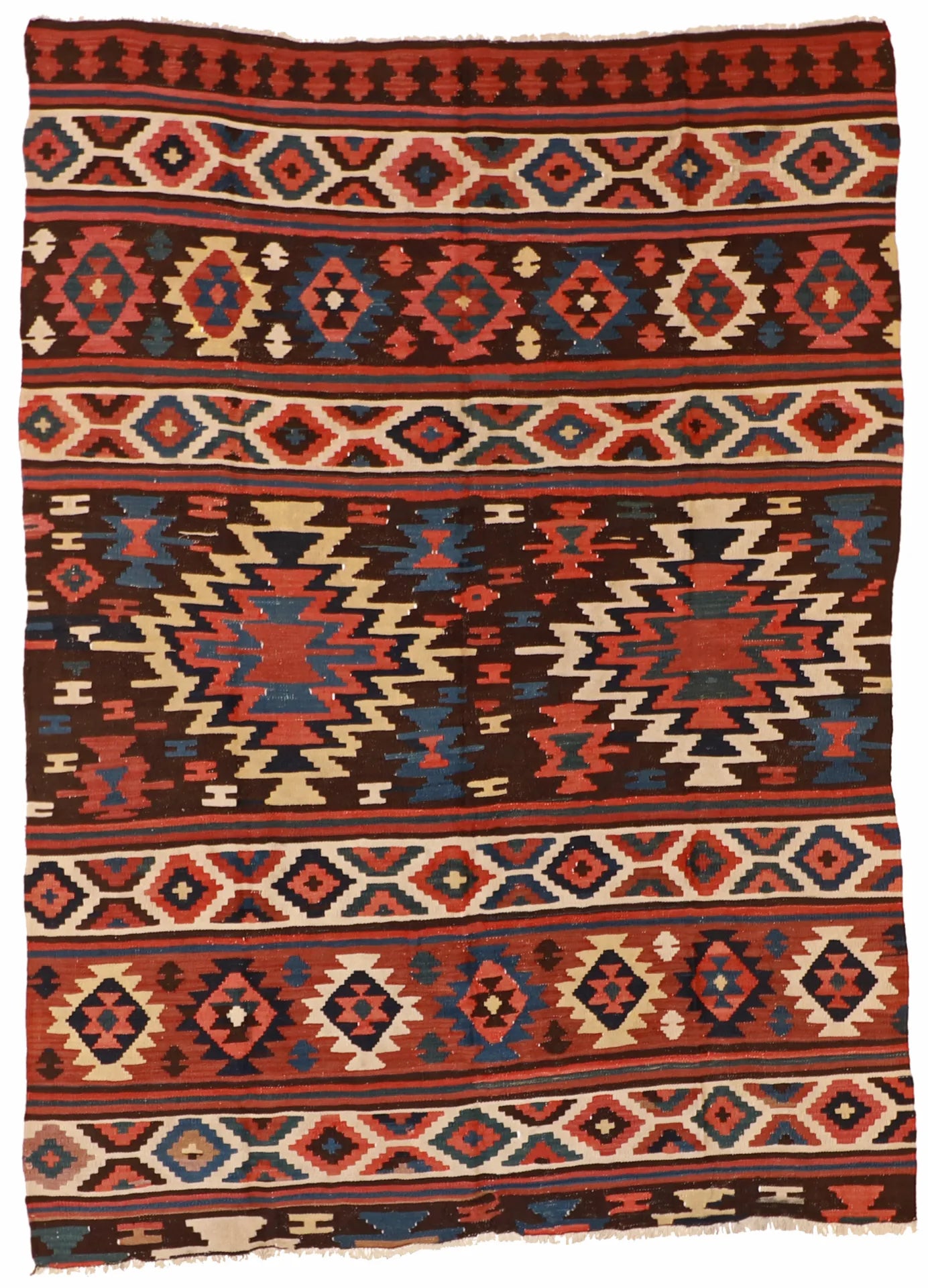 W 5.5 - L 7.5 - Kilim Wool All Over Rectangle - Finest Hand-Made Quality Wool - 7479