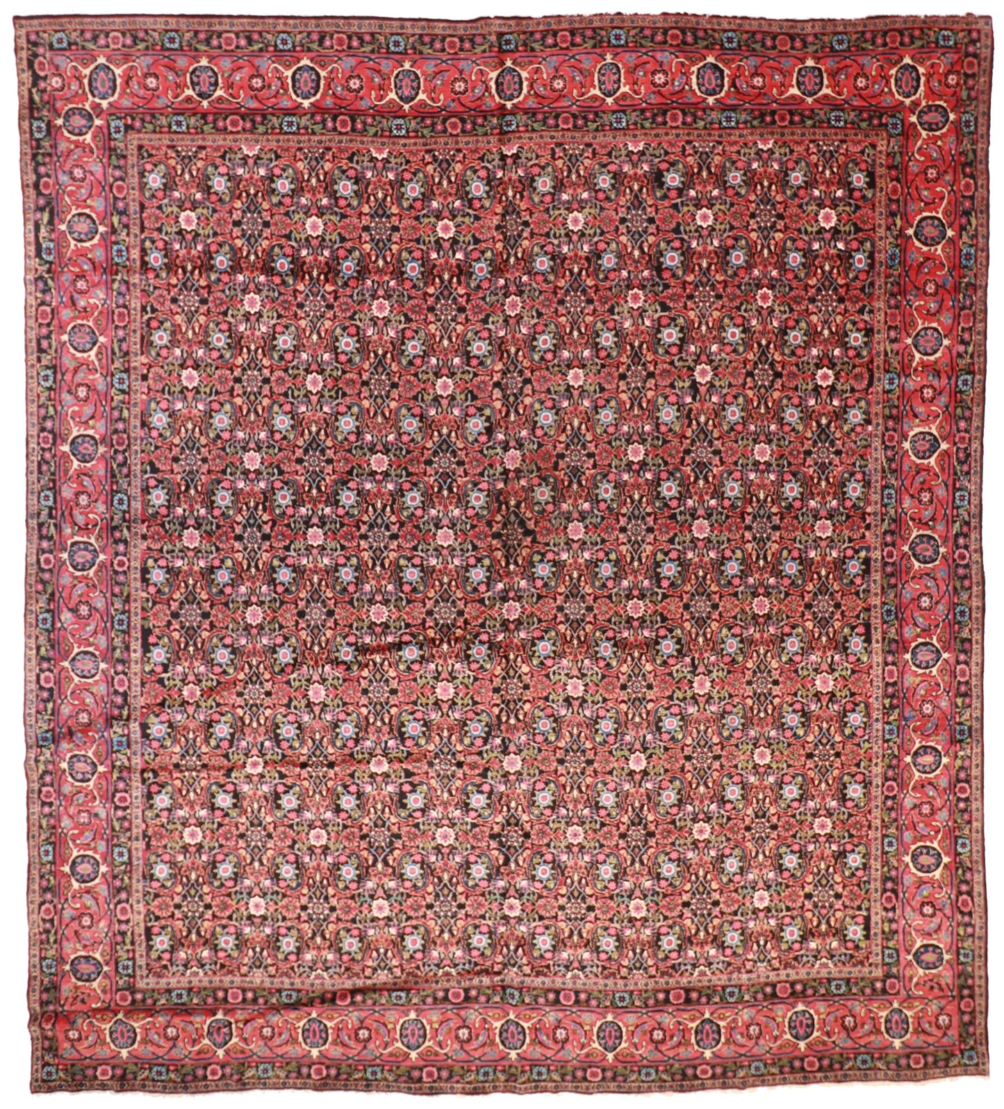 W 12.8 - L 14.3 - Yazd Fine All Over Rectangle - Finest Hand-Knotted Quality Wool - 7639