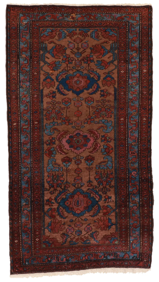 W 3.5 - L 6.4 - Hamadan Fine/Wool Floral Rectangle - Finest Hand-Knotted Quality Wool - 7836