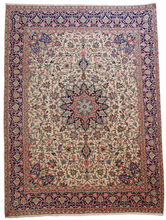 9x12 - Kerman Fine/Silk Floral Rectangle - Hand Knotted Rug — 7944