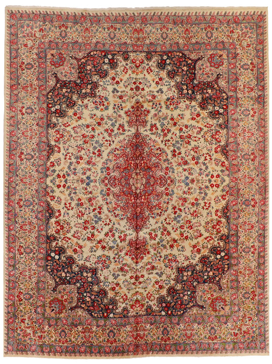 W 10 - L 13 - Moud Fine/Wool Floral Rectangle - Finest Hand-Knotted Quality Wool - 8018