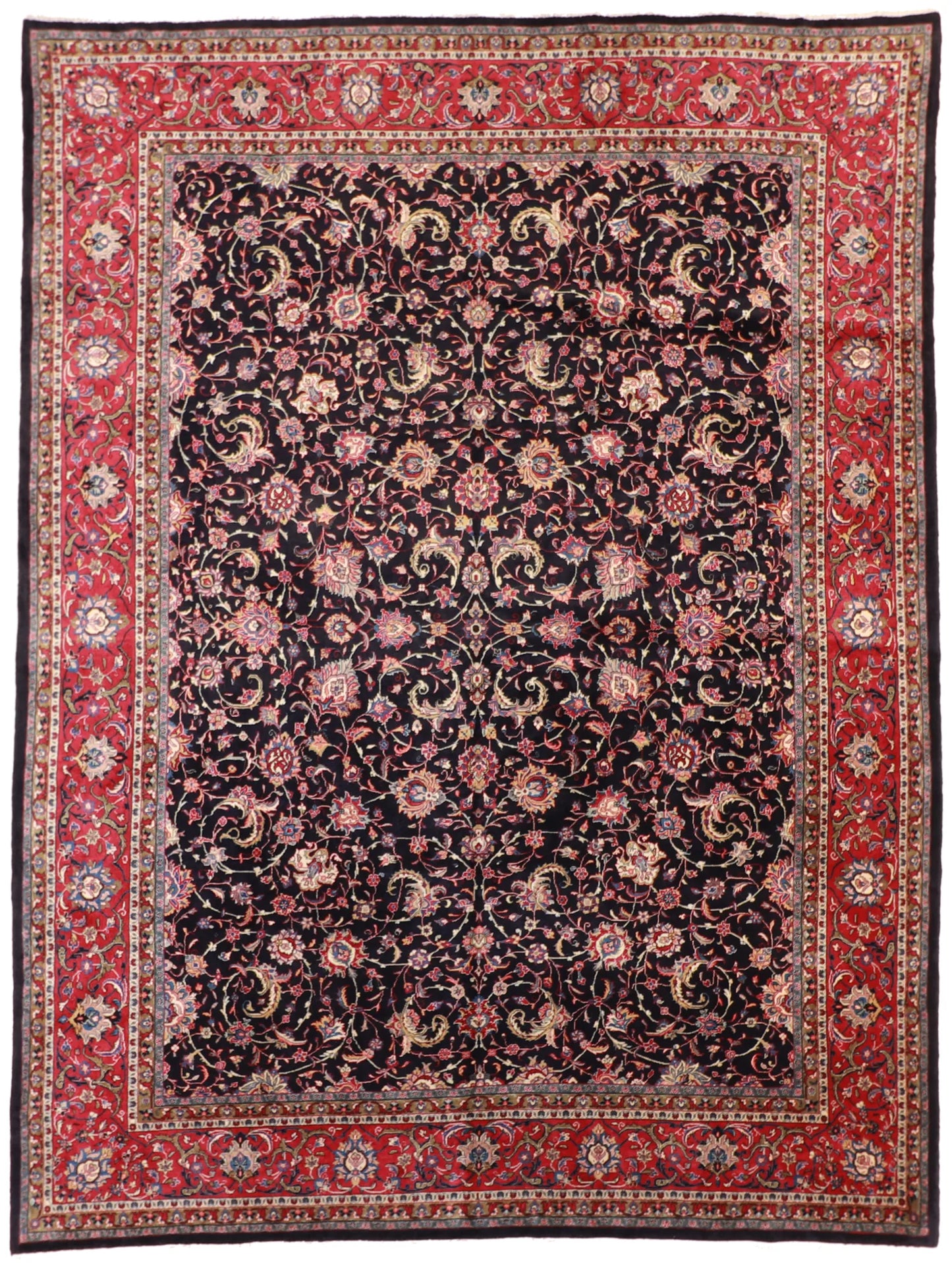 W 9.7 - L 13.9 - Sarouk Fine/ Floral Rectangle - Finest Hand-Knotted Quality Wool - 8252