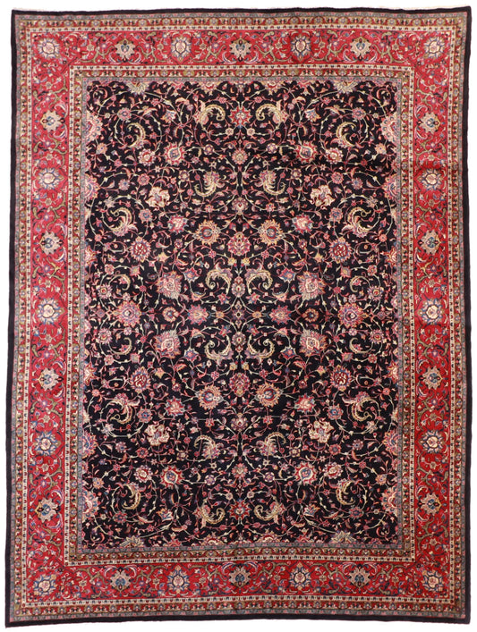 W 9.7 - L 13.9 - Sarouk Fine/ Floral Rectangle - Finest Hand-Knotted Quality Wool - 8252