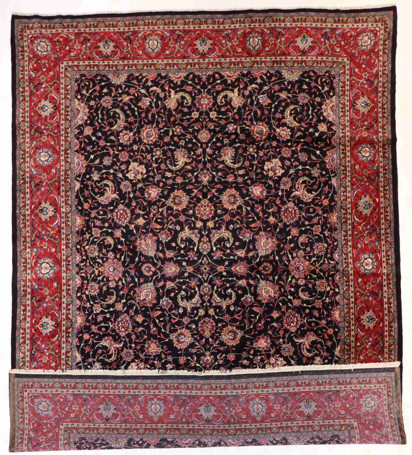 W 9.7 - L 13.9 - Sarouk Fine/ Floral Rectangle - Finest Hand-Knotted Quality Wool - 8252