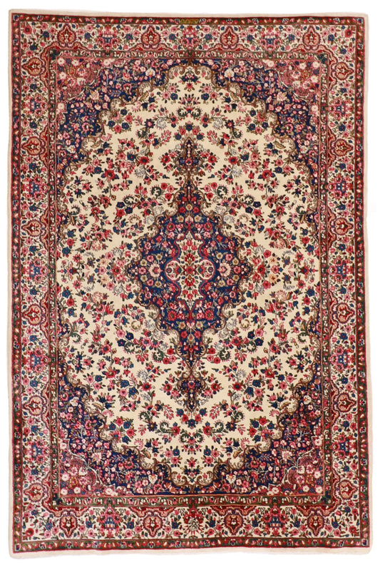 7x10 - Kerman Fine Floral Rectangle - Hand Knotted Rug — 8298