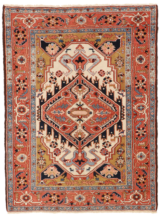 5x7 - Serapie Wool Geometric Rectangle - Hand Knotted Rug — 8690