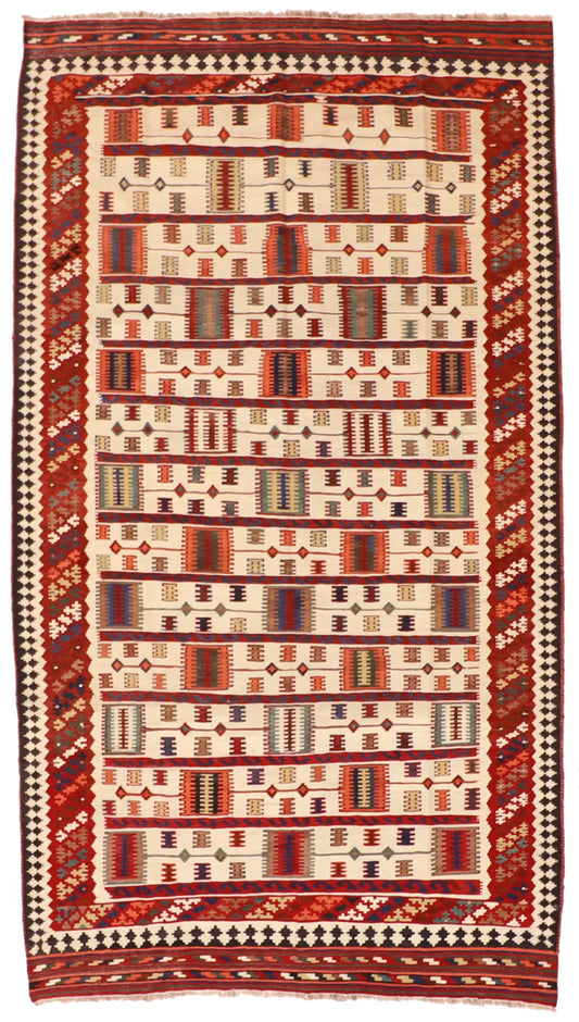W 5.7 - L 9.10 - Gashgai Wool Geometric Rectangle - Finest Hand-Made Quality Wool - 9145