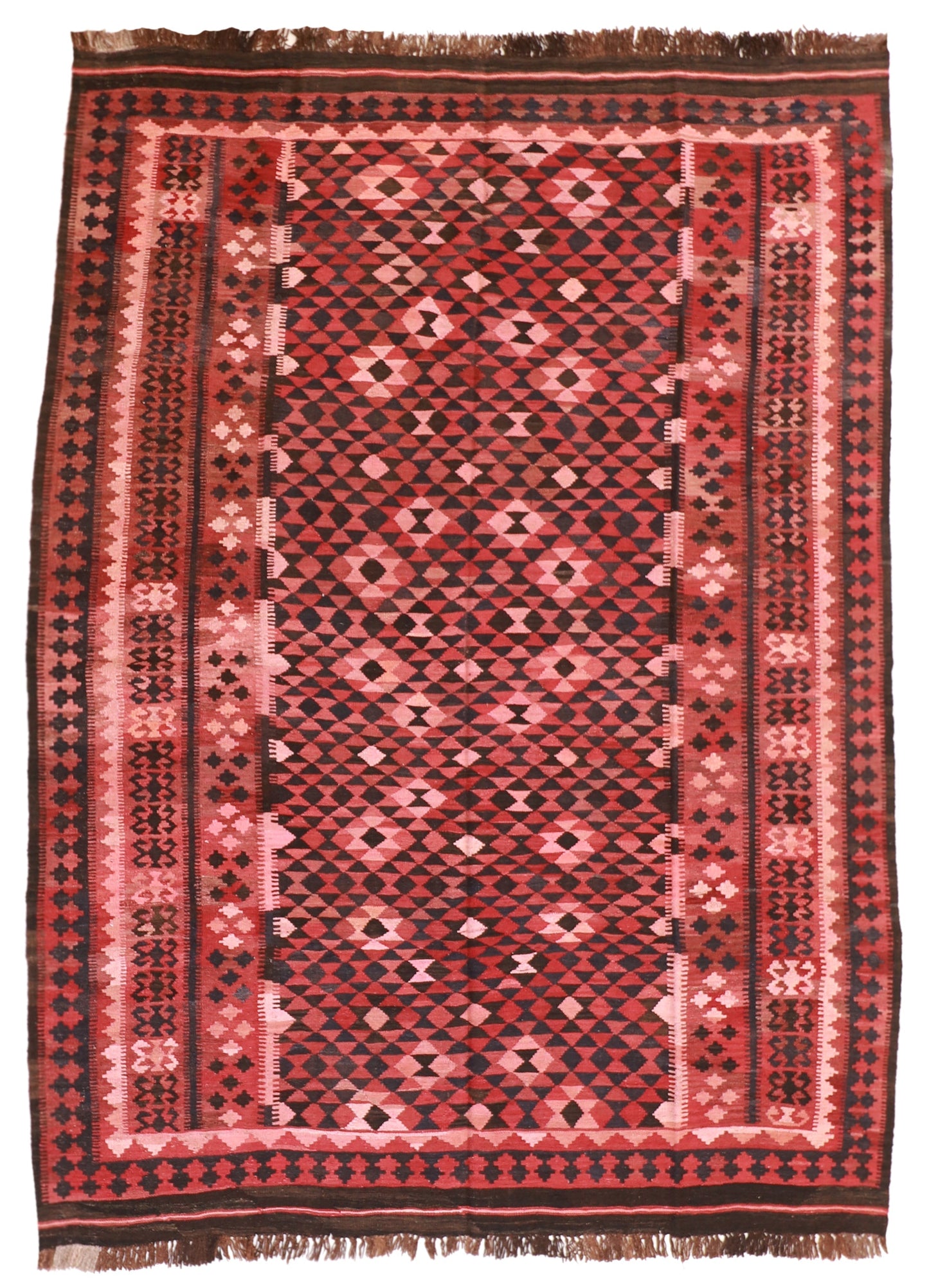 6.7 x 9.2  - Kilim Wool Geometric Rectangle - Hand Knotted Rug — 9814