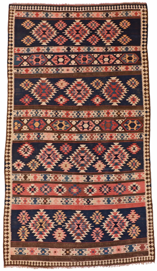 6.4x11.5 - Azerbaijan Kilim Wool Geometric Rectangle - Hand Knotted Rug